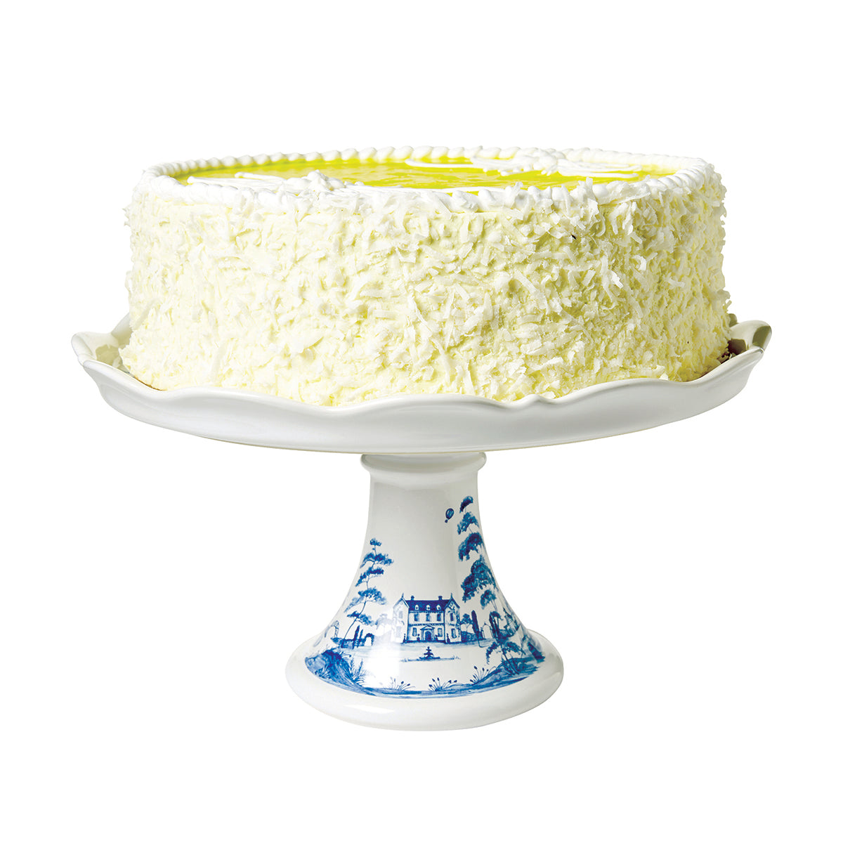 Country Estate Cake Stand - Delft Blue, styled table setting view