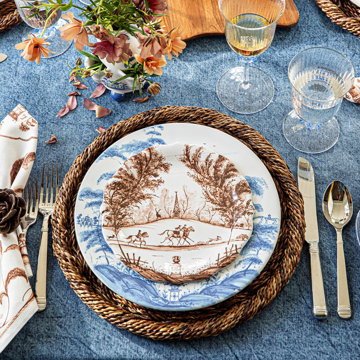 Country Estate Harvest Party Plate Assorted Set/4 - Sepia , close up detail