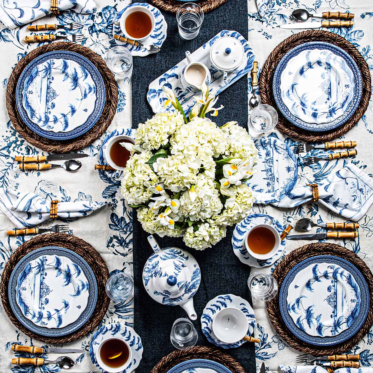 Country Estate 4pc Place Setting - Delft Blue - styled table setting view