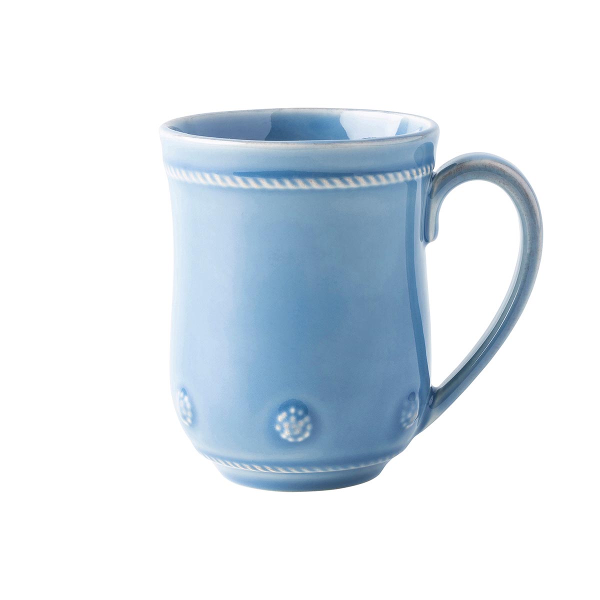 Blue flared mug with berries and thread motif