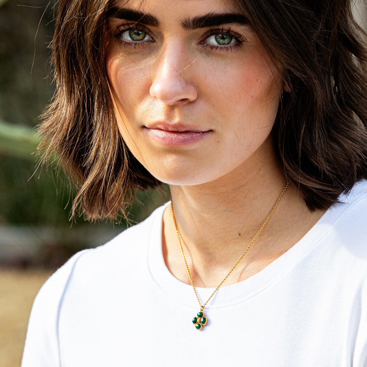 Berry Clover Double Sided Charm Necklace, 16"+2" - Malachite lifestyle