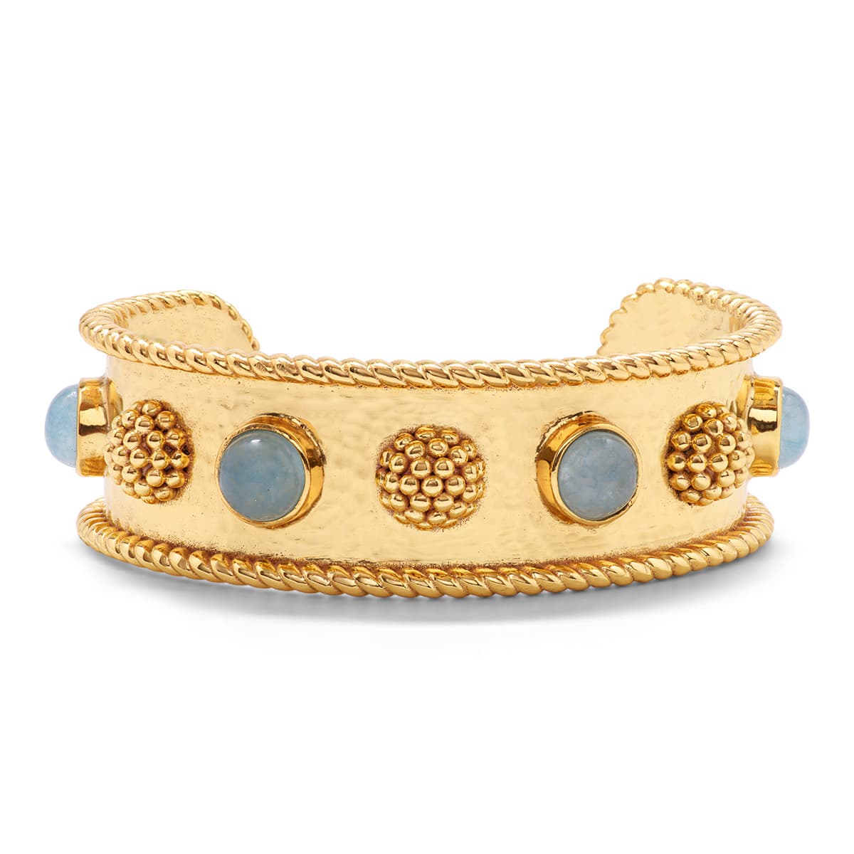 Festooned with golden berries and punctuated with pops of color from semi-precious jade, this glamorous bangle is pure arm candy for traipsing through farmer’s markets, twirling on dance floors and generally sailing through life. Ideal for everyday layering.