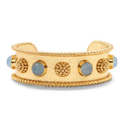 Festooned with golden berries and punctuated with pops of color from semi-precious jade, this glamorous bangle is pure arm candy for traipsing through farmer’s markets, twirling on dance floors and generally sailing through life. Ideal for everyday layering.