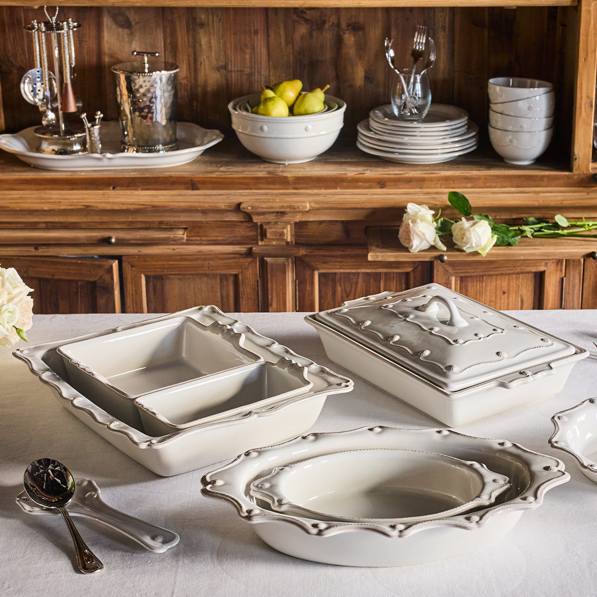 Berry & Thread 18" Oval Baker - Whitewash, alternate angle