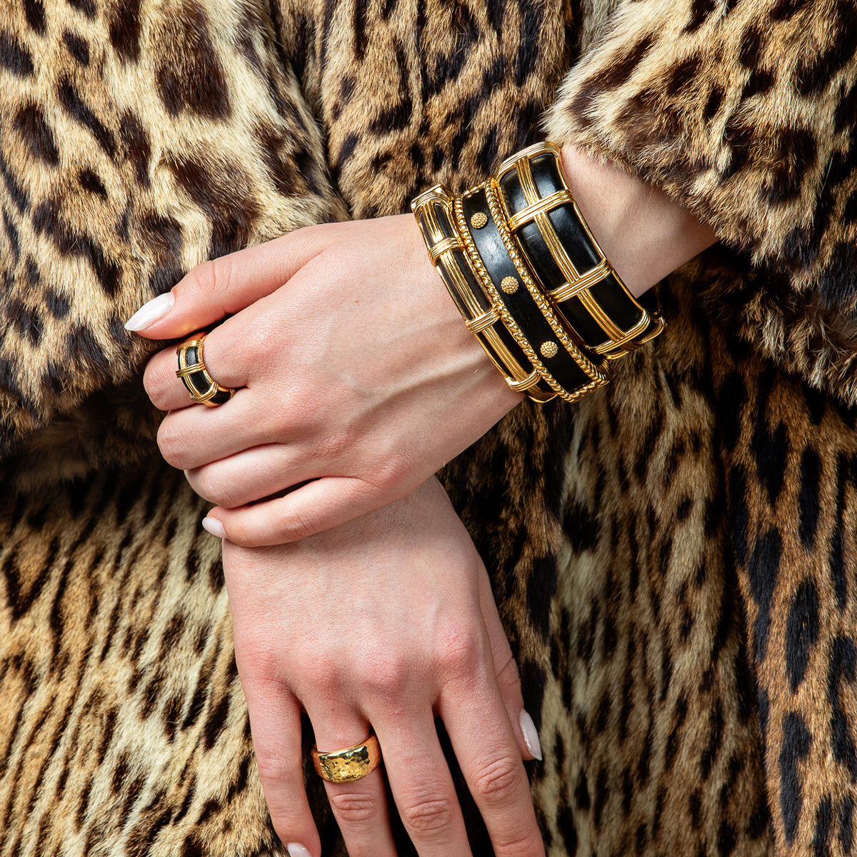 Gaia Petite Hinged Bangle, S/M - Ebony On Model