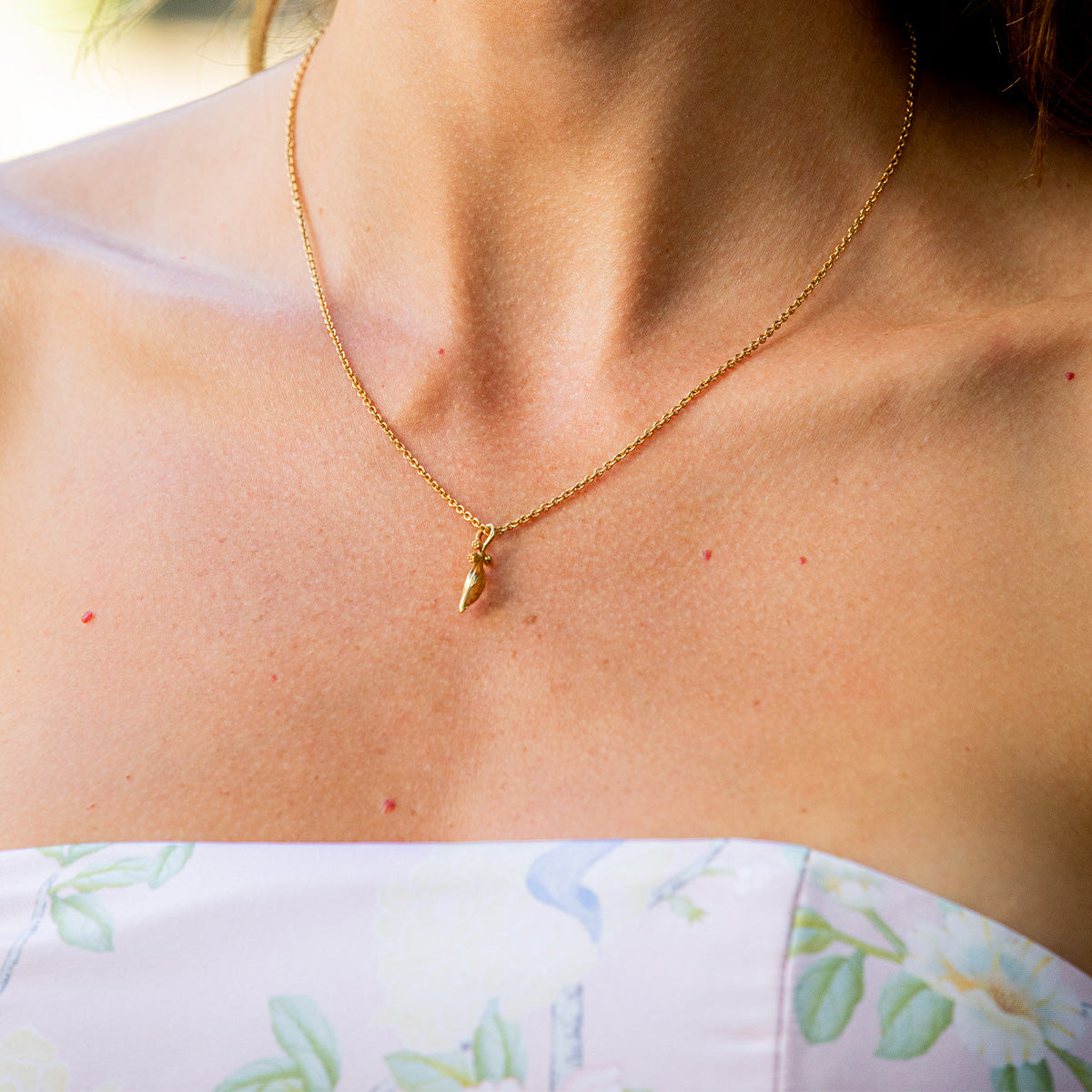Meadow Walk Lily Charm Necklace 16in 2in Gold, alternate angle