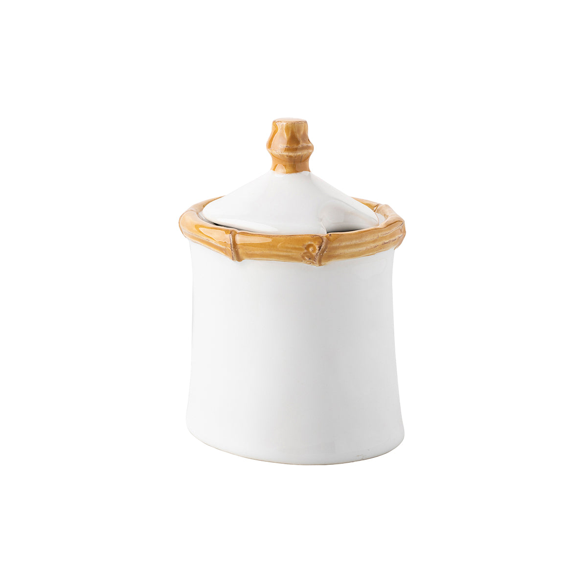 Welcoming and warming, the sunny bamboo detailing of this lidded sugar bowl pairs perfectly with your morning java or afternoon tea.