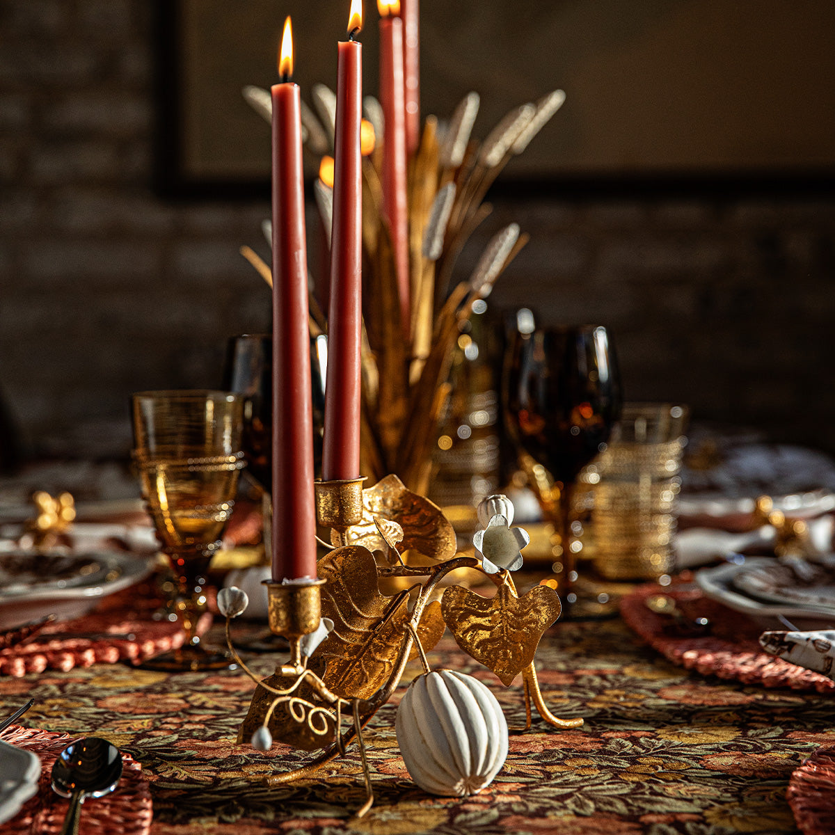 Forest Walk Pumpkin & Vine Double Candlestick Holder - Gold – Juliska