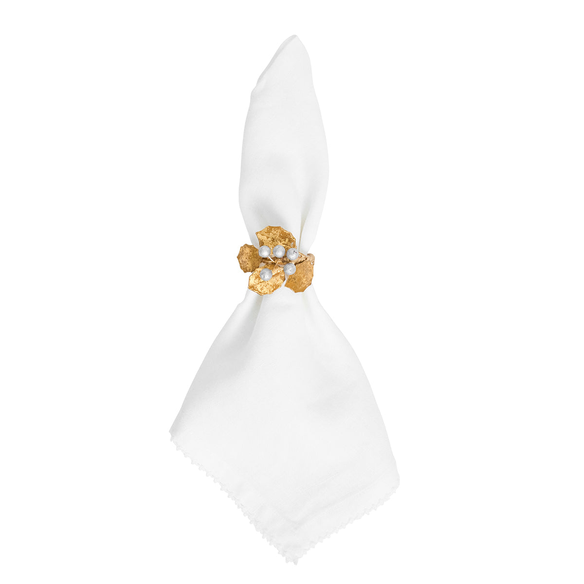 Forest Walk Holly with Berries Napkin Ring Set/4 - Gold/Silver - styled table setting view