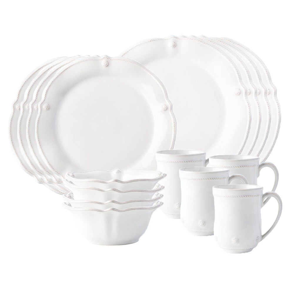 Adorned with a sprinkling of berries and fluted silhouette, this 16 piece setting includes: 4 dinner plates, 4 salad plates, 4 cereal bowls and 4 cofftea cups.