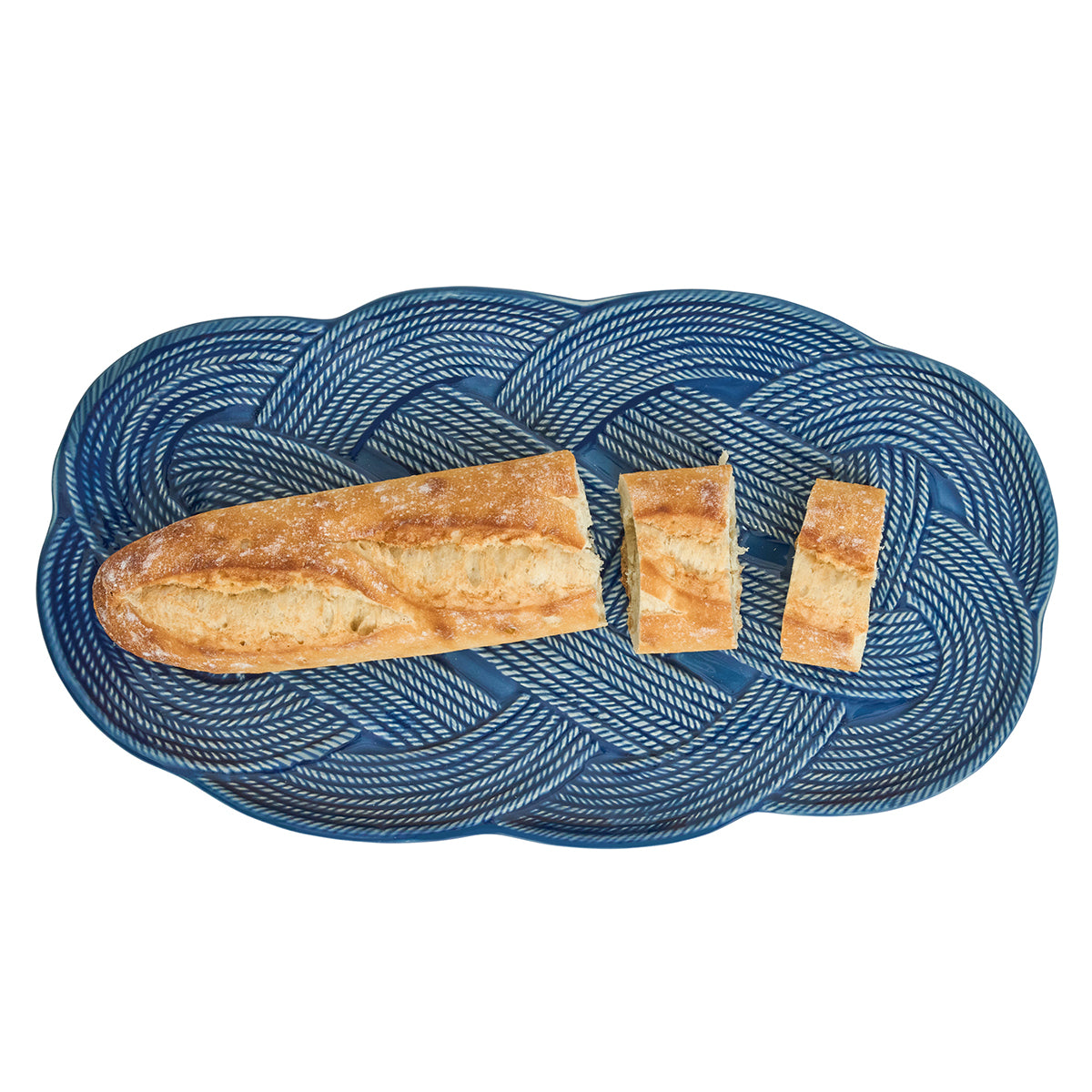 Le Panier Mystic Knot 15" Hostess Tray - Denim - styled table setting view