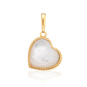 A love token to add to any bracelet or necklace chain, a natural, hand-carved and polished mother of pearl heart trimmed in our signature bright gold twisting thread to carry with you wherever you go. This oversized heart is a statement piece that makes a fabulous gift for your beloved—or yourself!