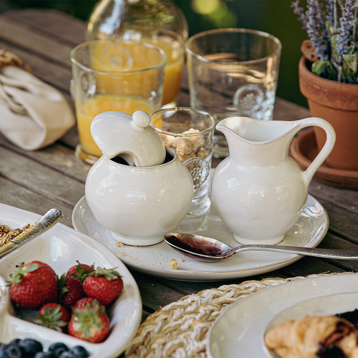 Puro Sugar Bowl with Lid- Whitewash, styled table setting view