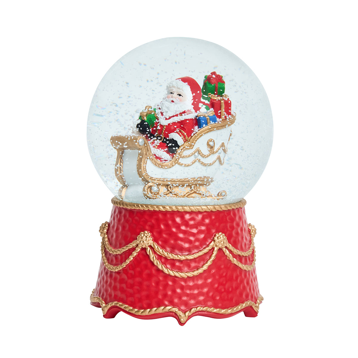 Berry & Thread North Pole Santa in Sleigh Snow Globe - detail view