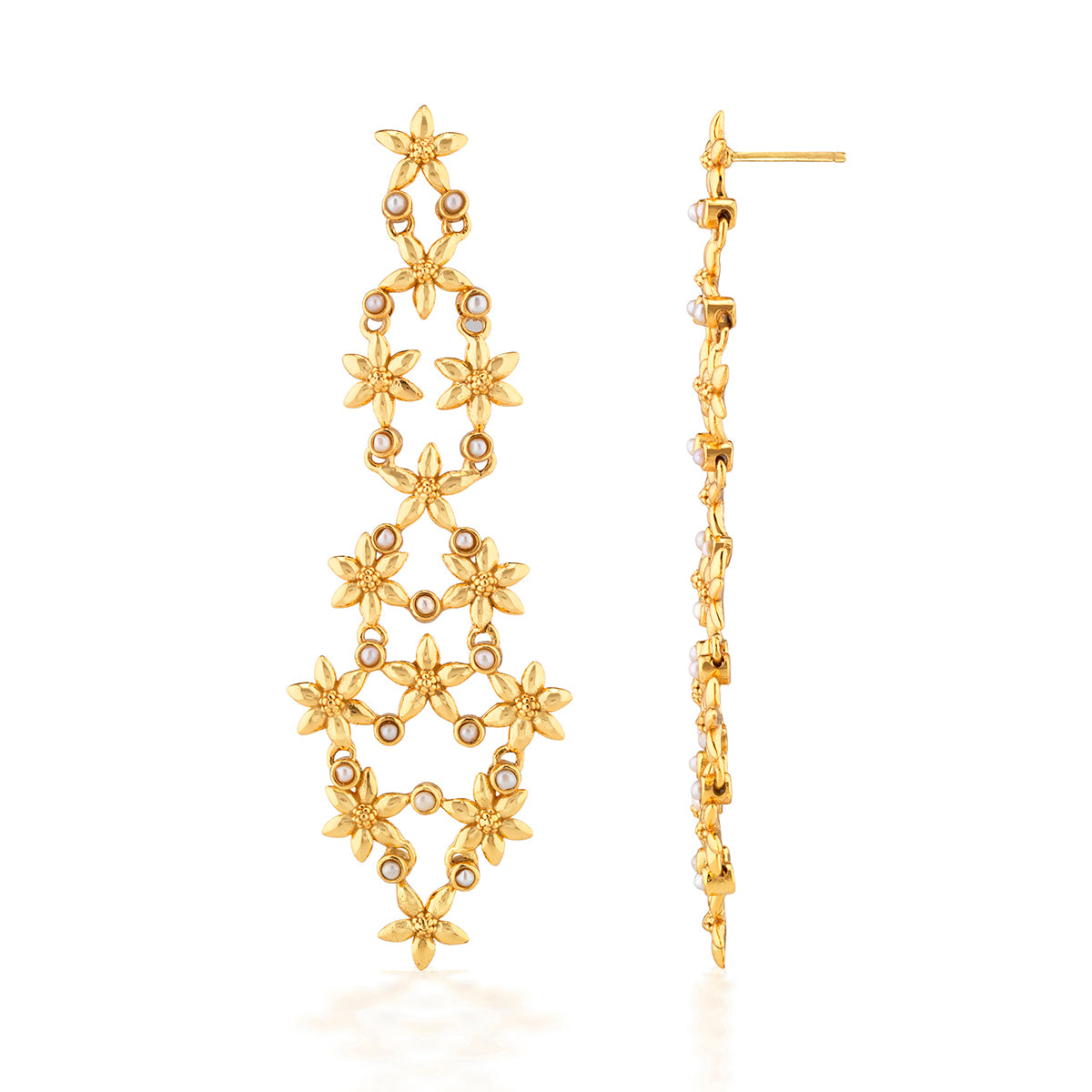 Jasmine Cascade Earrings Pearl White, detail view
