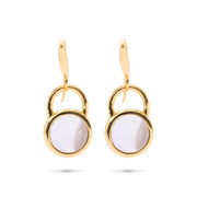 Circle drop earrings with decorative clear quartz.