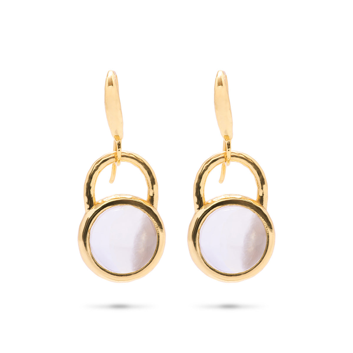 Circle drop earrings with decorative clear quartz.