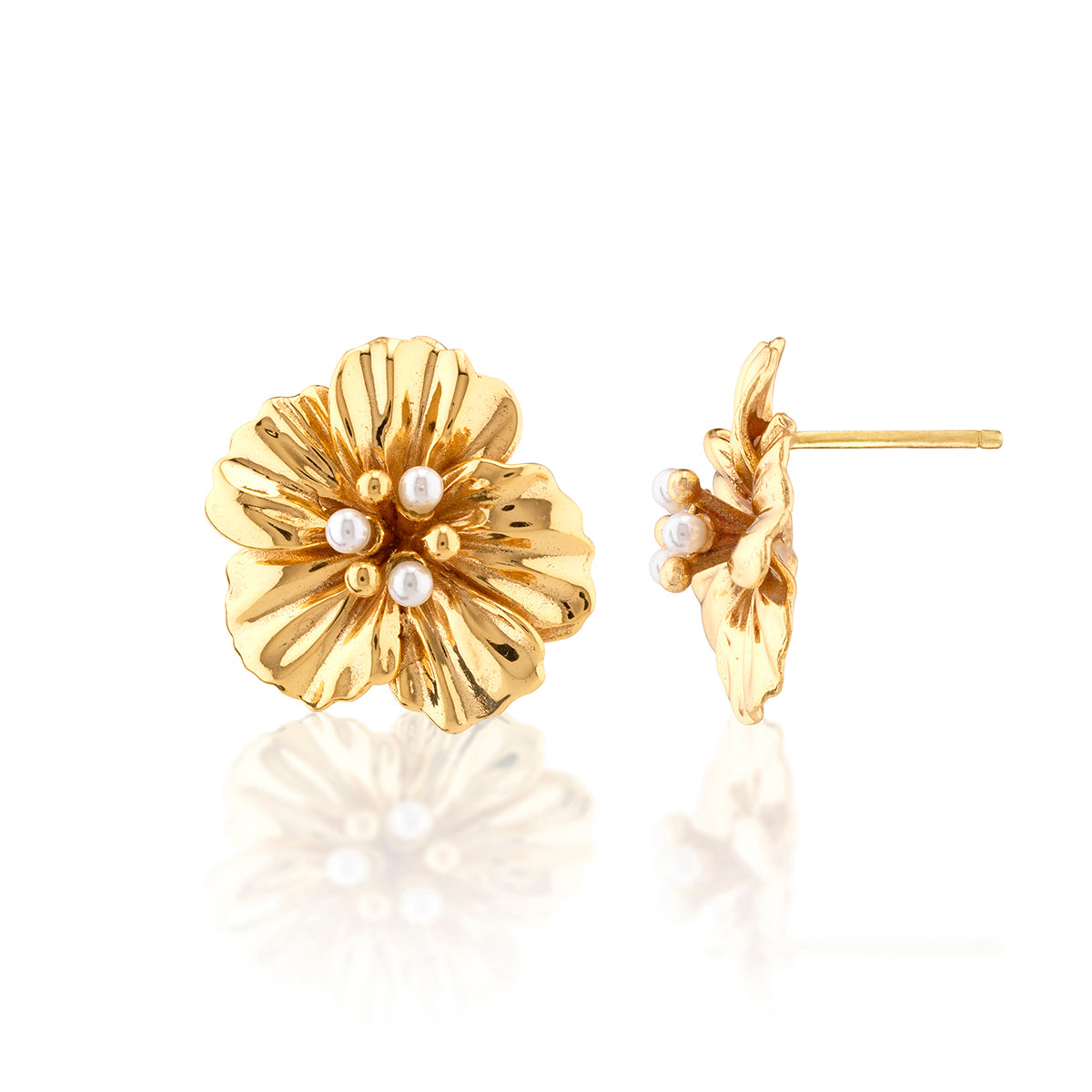 Meadow Walk Nasturtium Stud Earrings Pearl White, detail view