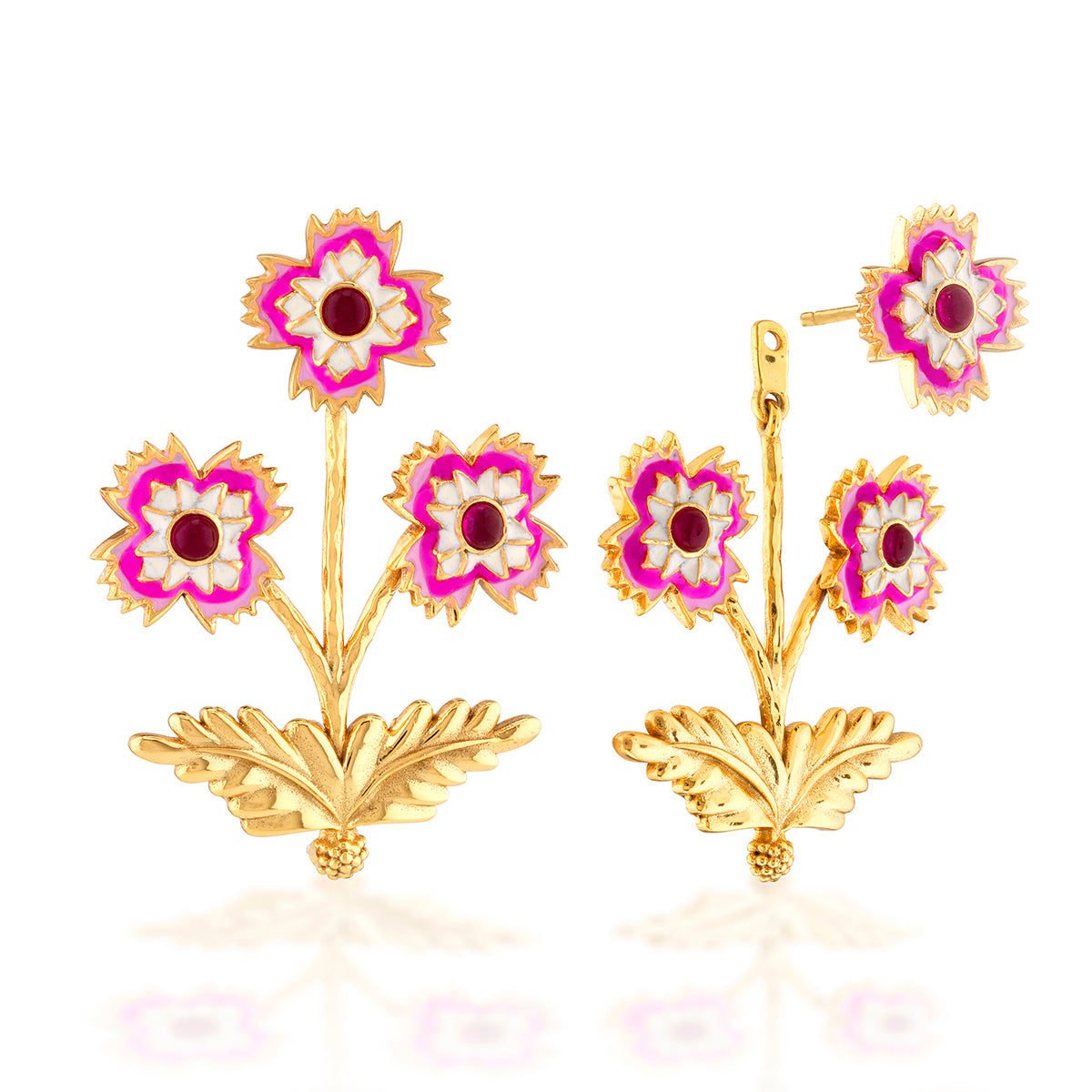 Dianthus Convertible Bouquet Post Earrings Pink, handcrafted details