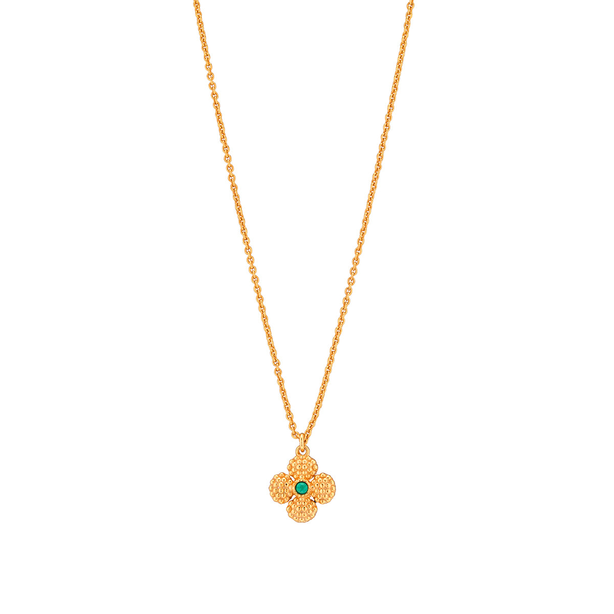 Berry Clover Double Sided Charm Necklace, 16"+2" - Malachite detail of back of necklace