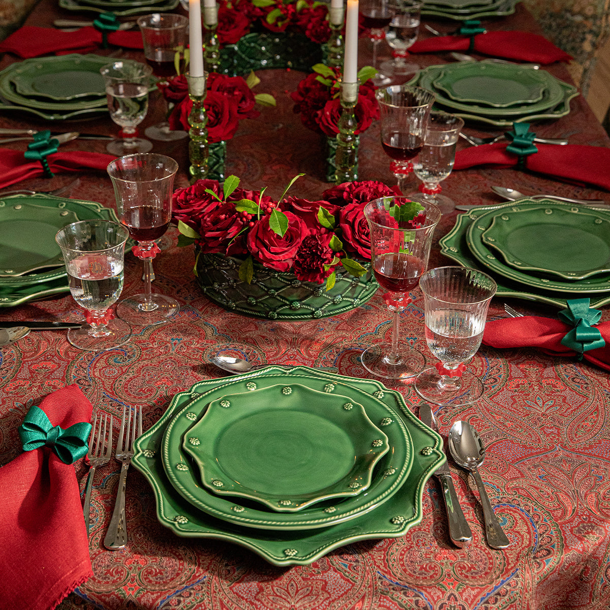 Berry & Thread 16pc Place Setting - Basil - styled table setting view
