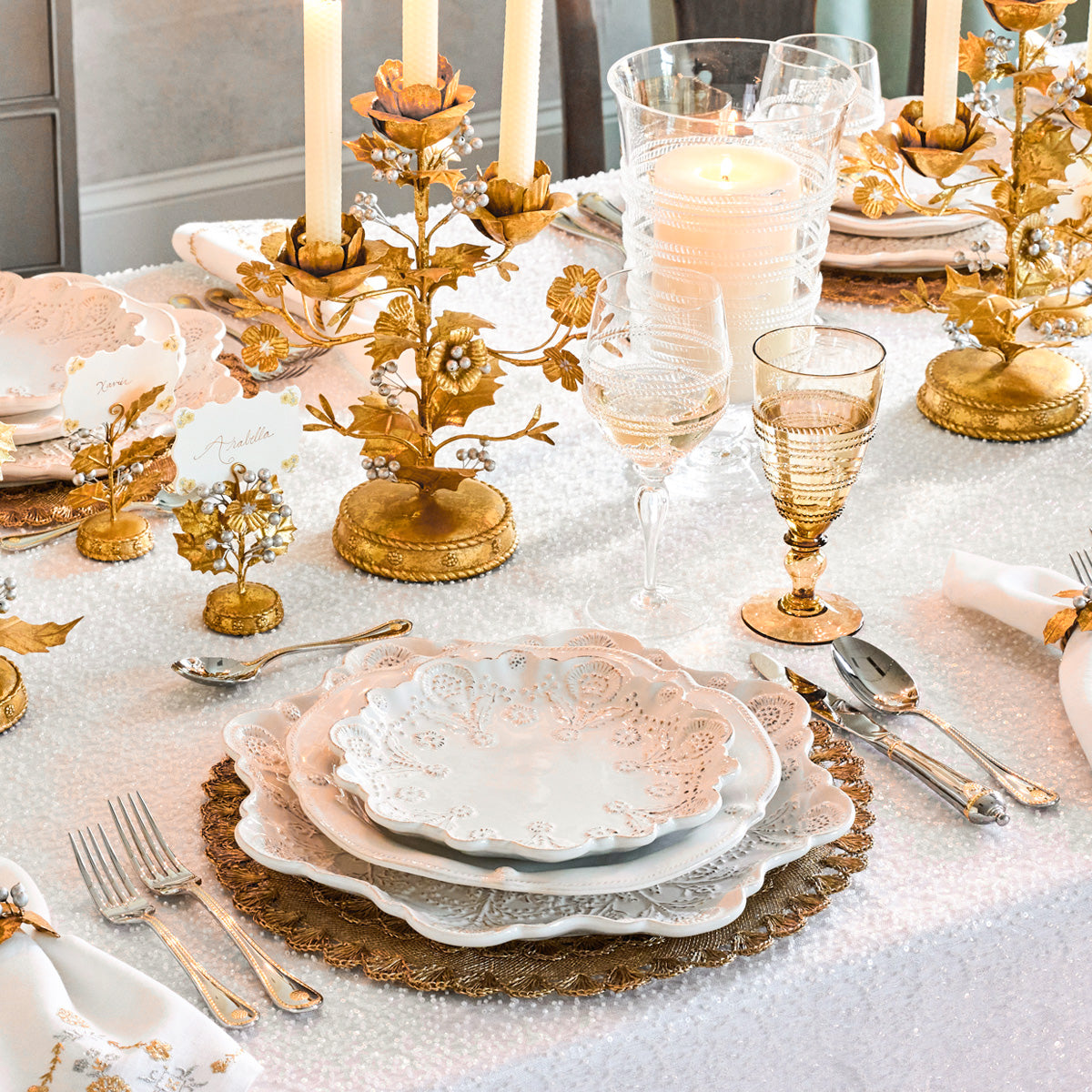 Forest Walk Holly Place Card Holder - Gold/Silver - lifestyle setting