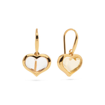 Love Hoop Earrings with Heart Charm - Gold