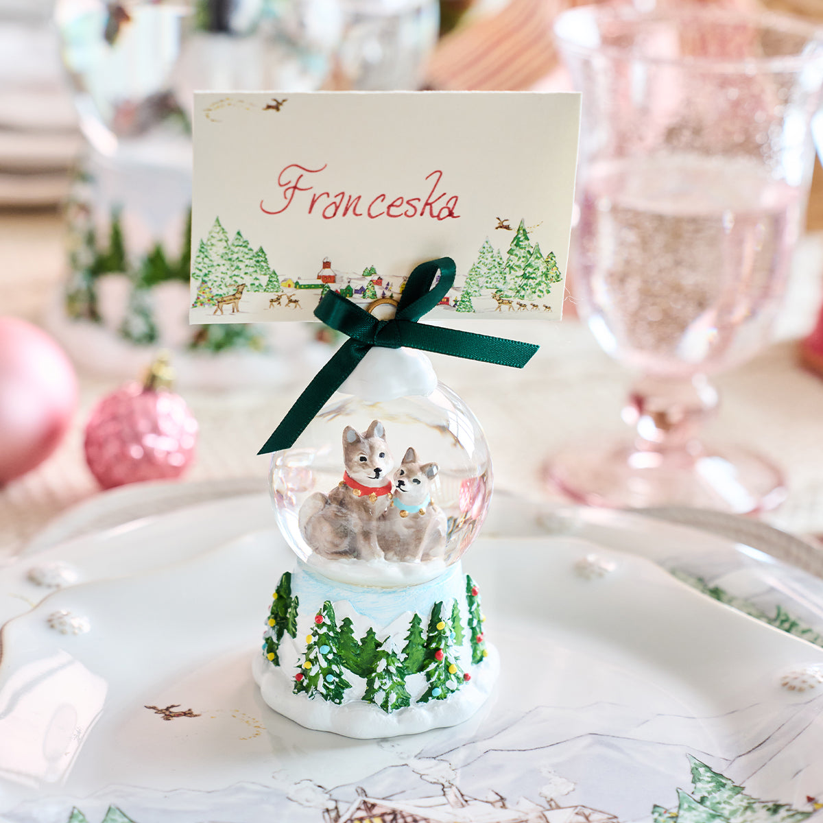 Berry & Thread North Pole Husky Snow Globe Place Card Holder - alternate angle