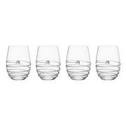 Four fabulous stemless Amalia glasses, festooned with our iconic uplifting swirl and buttoned with a solitary berry, to pair perfectly with al fresco occasions and epicurean adventures. Stemless design works just as well for cocktails, fizzy drinks, and anything on ice. Packaged in our signature Juliska gift box for an elegant presentation.