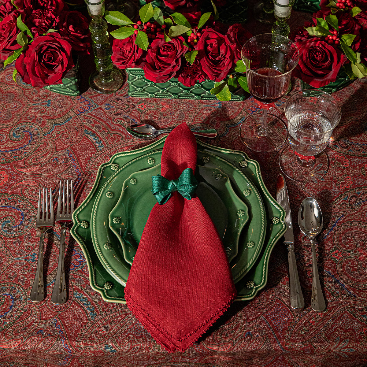 Paisley 60" x 120" Tablecloth - Red - lifestyle setting