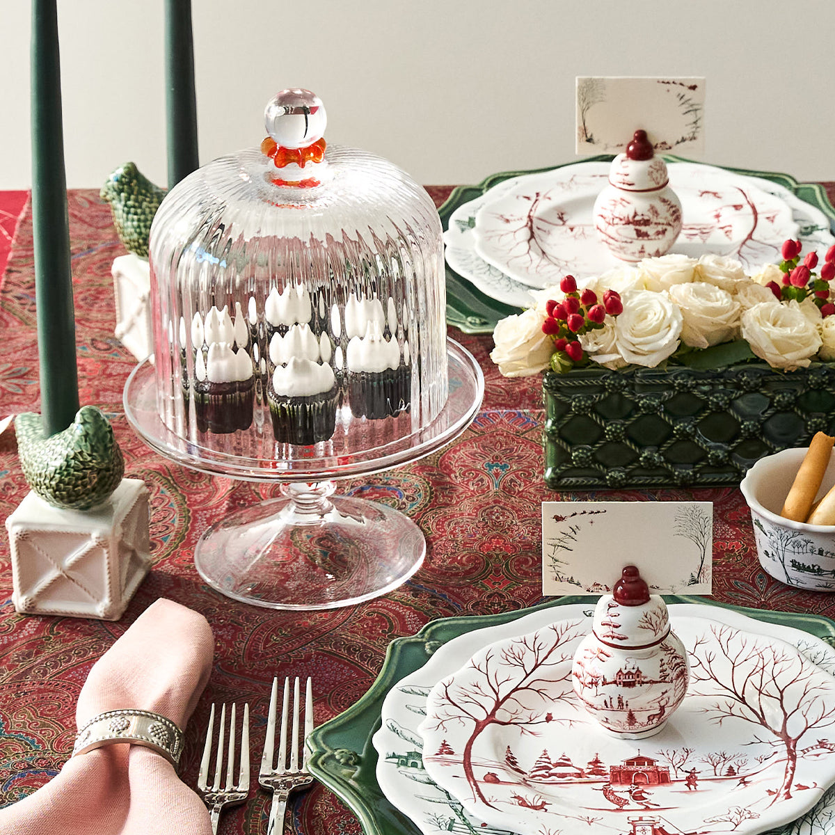 Nell Ruffle Petite Cake Dome & Stand Set - Ruby - close-up detail