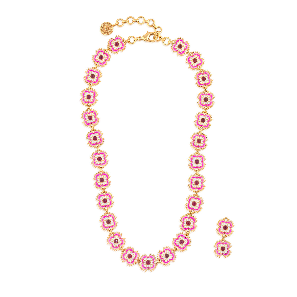 Dianthus Convertible Necklace 16in 2in Pink, handcrafted details