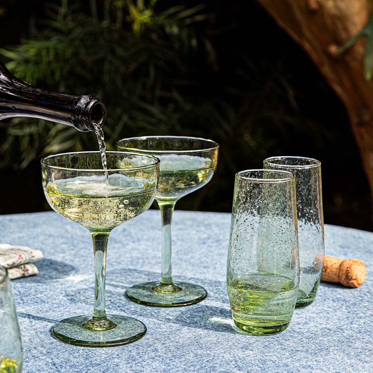 Puro coupe glass by Juliska, scale reference view