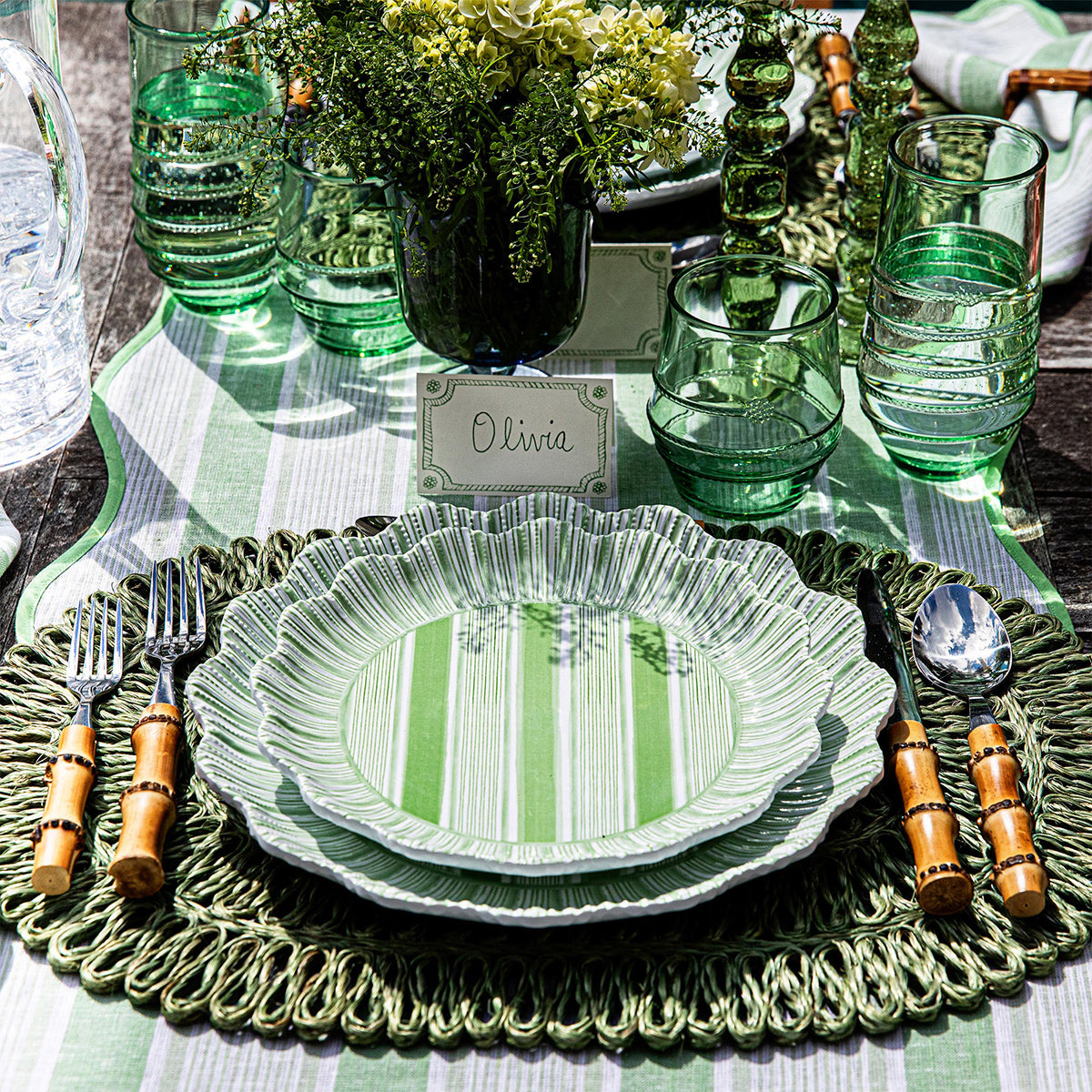Cabana Stripe Melamine Dinner Plate Set/4 - Seagrass – Juliska