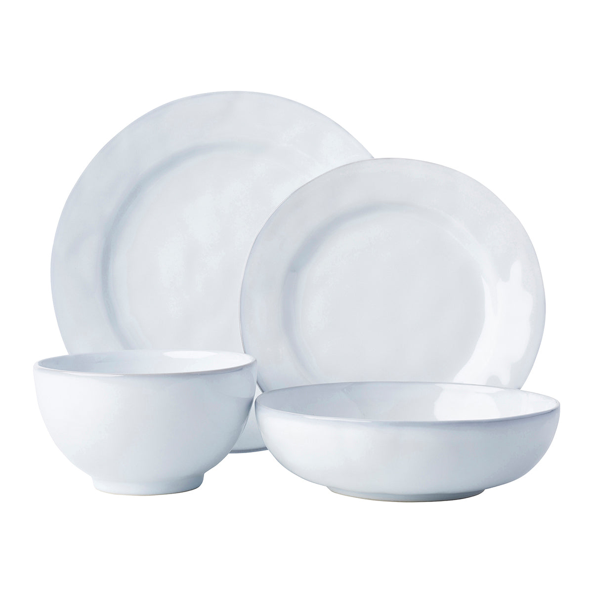 From our Quotidien Collection - Fresh and simple. Timeless and elegant. Our handsome white Quotidien 4 piece place setting contains a dinner plate, dessert/salad plate, cereal/ice cream bowl and coupe pasta/soup bowl.