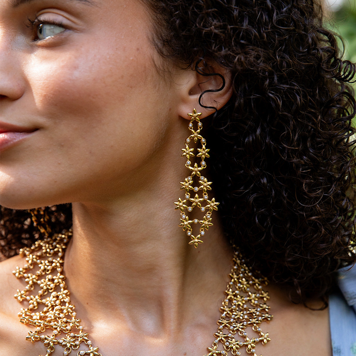 Jasmine Cascade Earrings Pearl White, alternate angle