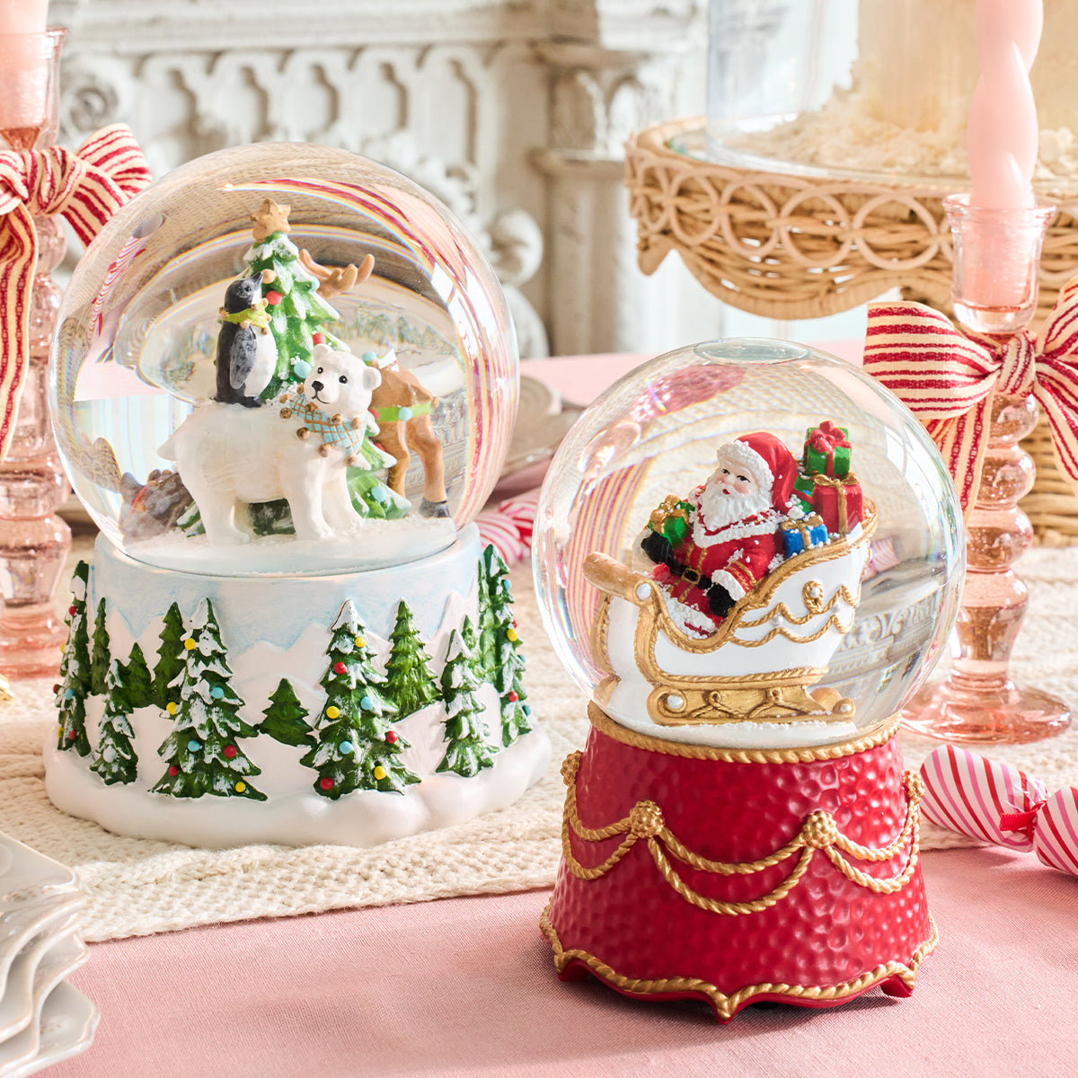 Berry & Thread North Pole Santa in Sleigh Snow Globe - lifestyle setting