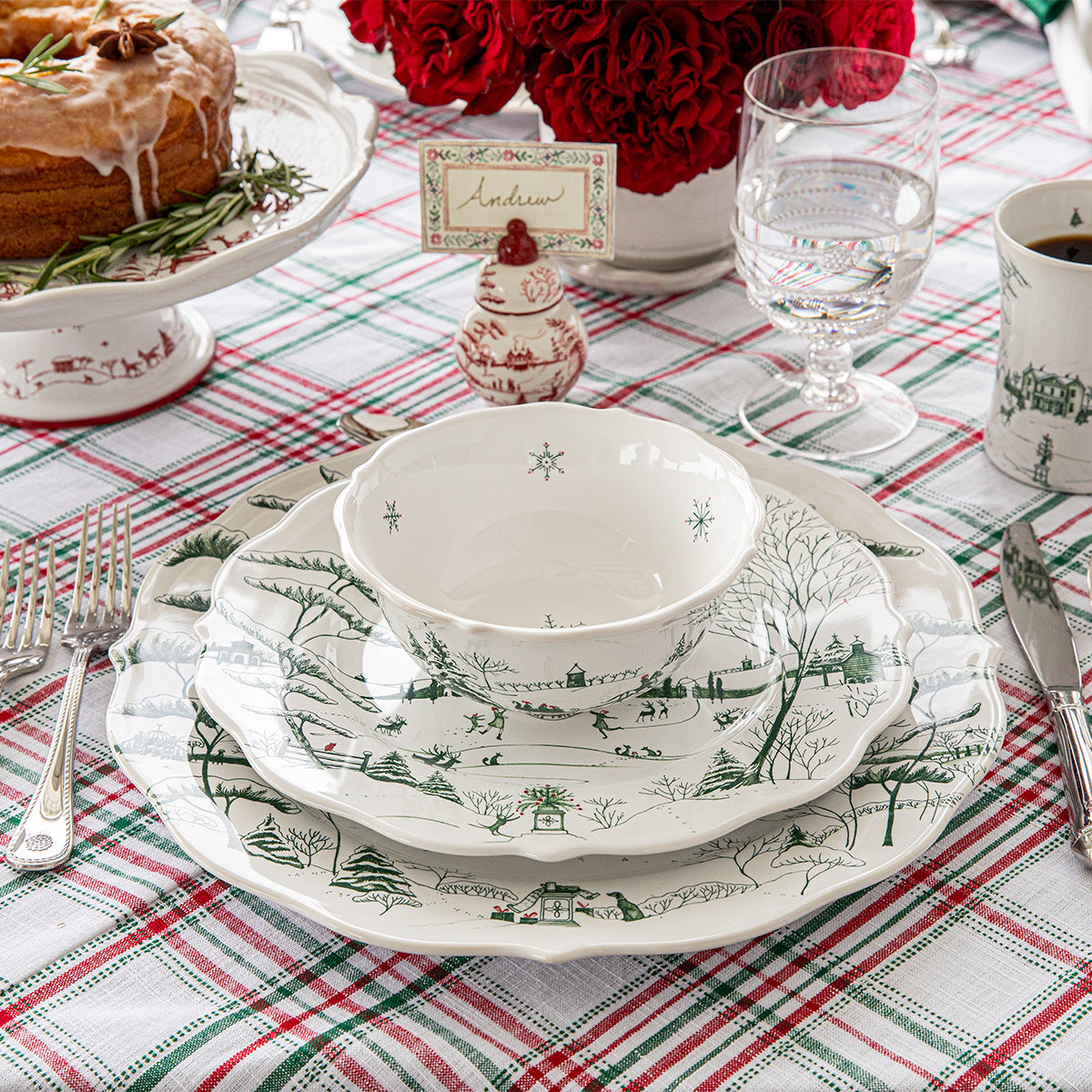 Country Estate Winter Frolic Cereal/Ice Cream Bowl - Evergreen