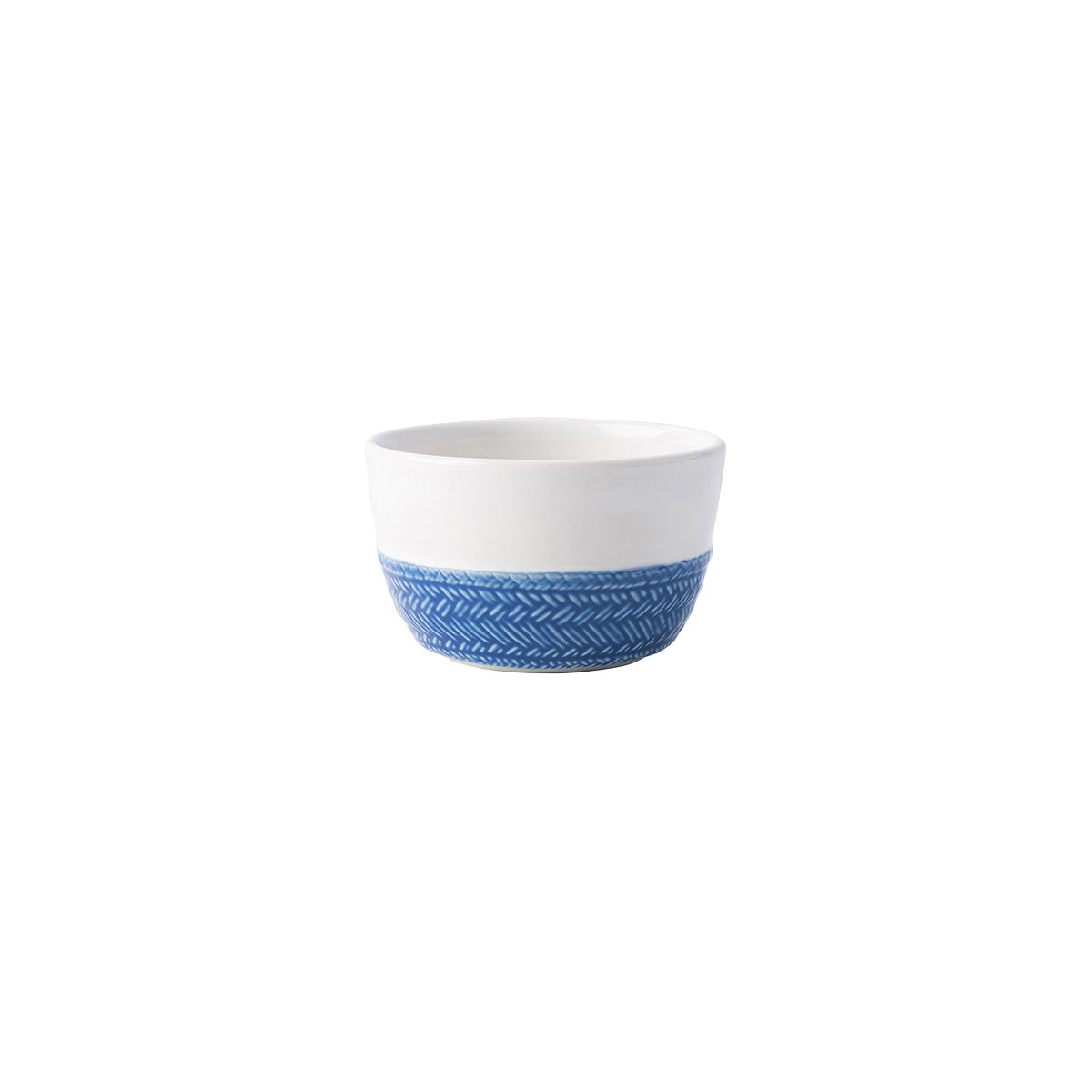 From our Le Panier Collection - Inspired by the French basket weave often found in equestrian and nautical traditions, this ramekin features a beautifully hand-painted Delft Blue herringbone base. Ideal for individually sized indulgences like mini apple cobblers, petite flowerpots or elegant catchalls for trinkets.