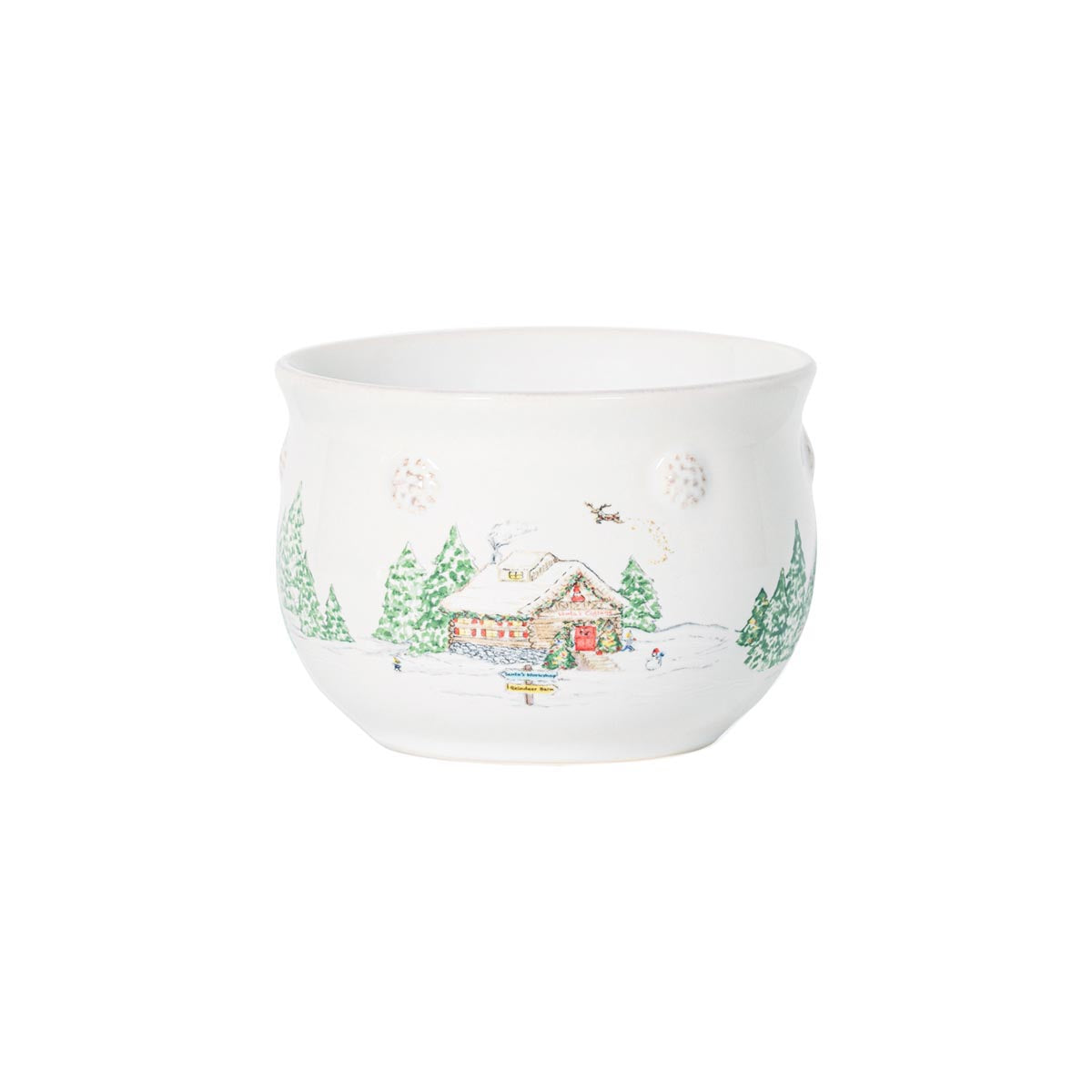 Irresistibly charming, this bowl features a snowy scene from the North Pole and was designed to contain cozy comforts, from homemade soups and stews to Christmas puddings and desserts.