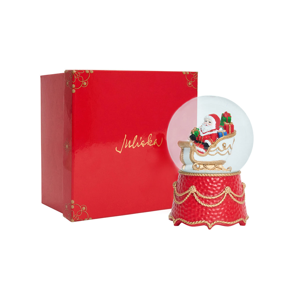 Berry & Thread North Pole Santa in Sleigh Snow Globe - styled table setting view