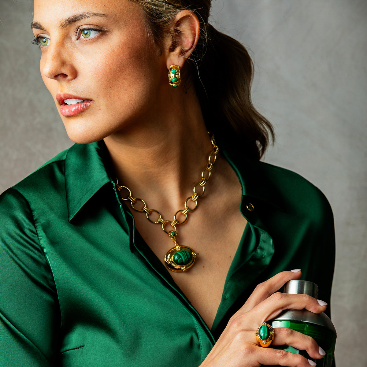 Cleopatra Oval Ring - Malachite Lifestyle