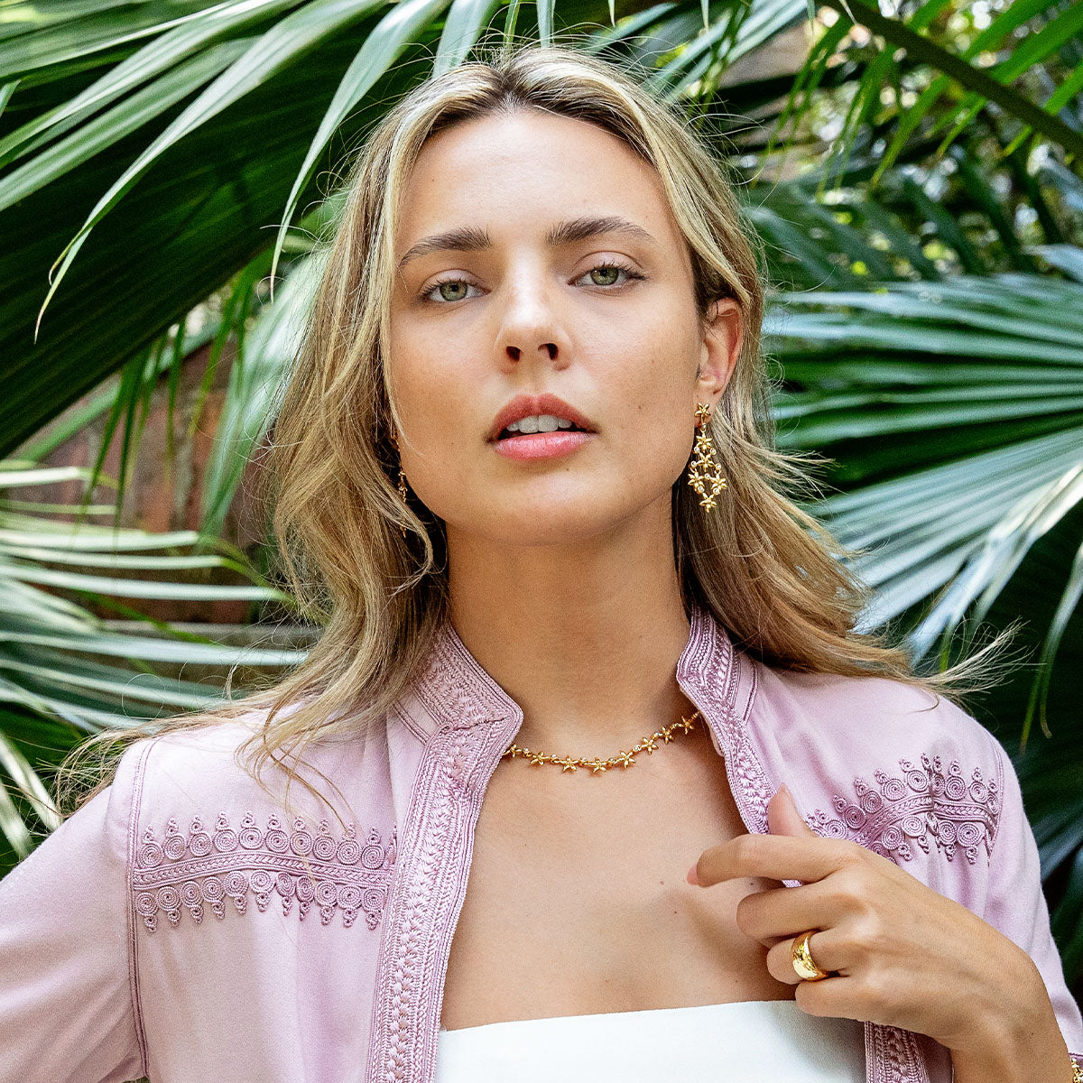 Jasmine Drop Earrings Pearl White, lifestyle setting