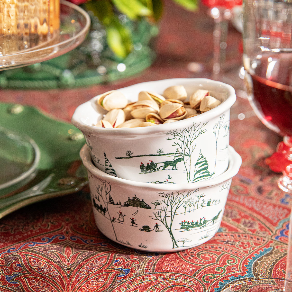 Country Estate Winter Frolic Ramekin - Evergreen - scale reference view