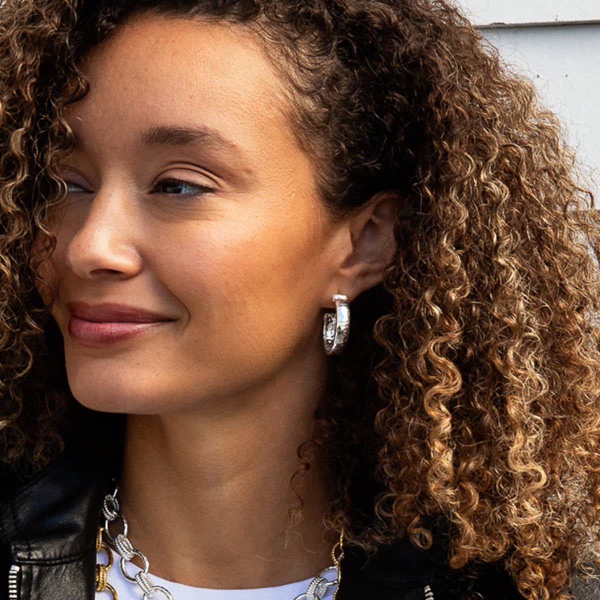 Cleopatra Classic Medium Hoop Earrings - Silver Close Up