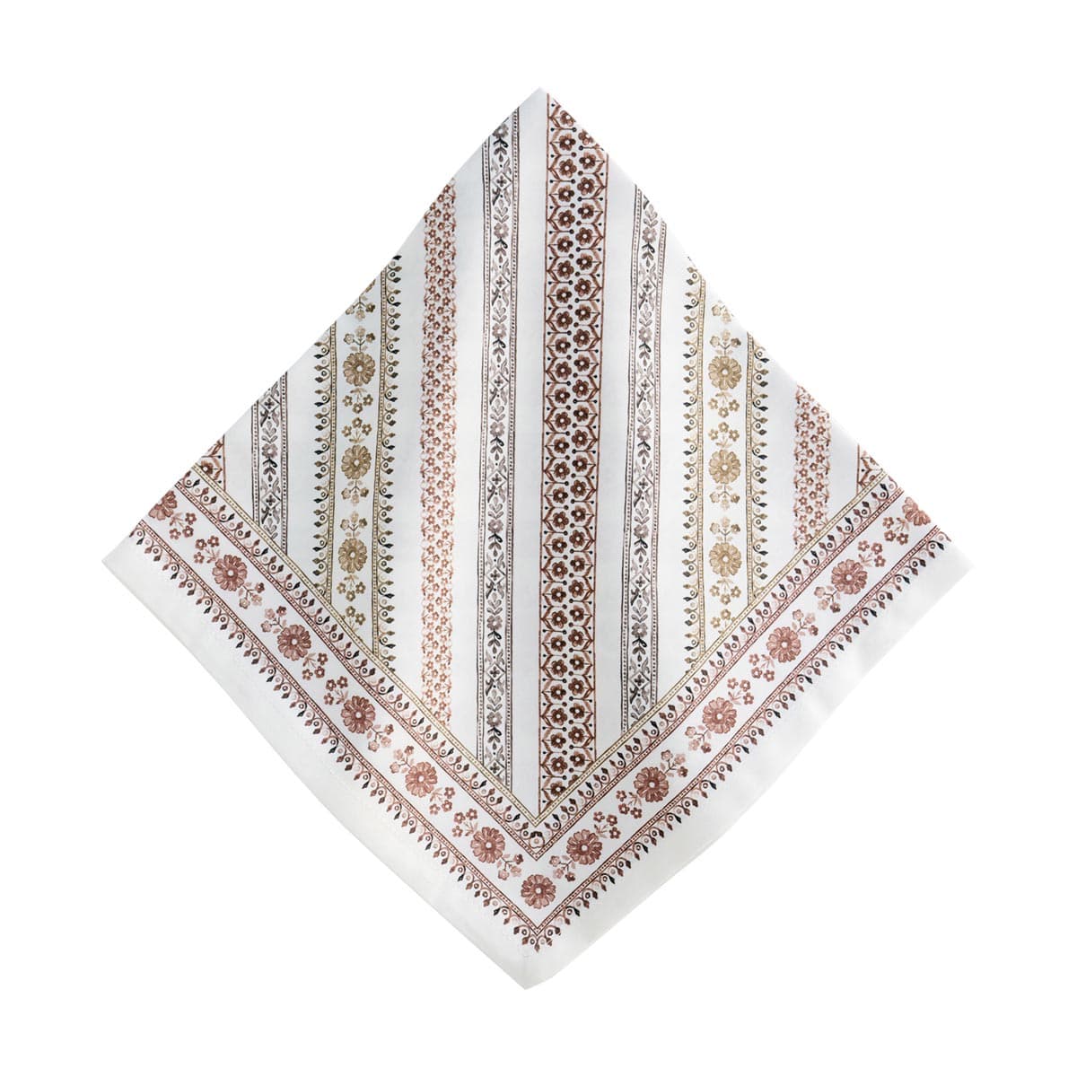 This cotton sateen napkin was inspired by our meanderings through the ancient streets of Seville where we fell in love with the ancient city’s hand-painted tiles, and created this charming striped motif in the earthy and rich organic colors of the Spanish countryside.