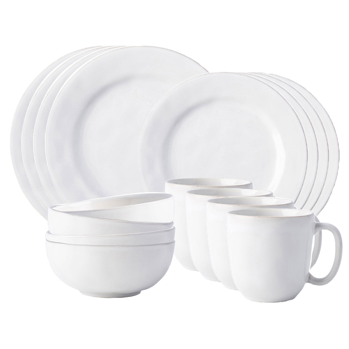 From our Puro Collection - Everything you need to set a stylish place at your table, this collection is perfect for parties, and eminently useful for everyday. Our 16 piece set provides service for four and includes 4 dinner plates, dessert/salad plates, cereal/ice cream bowls and cofftea cups.