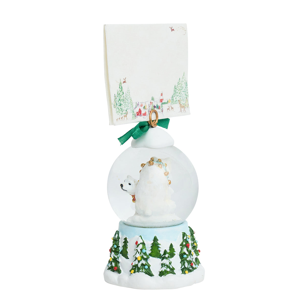 Berry & Thread North Pole Polar Bear Snow Globe Place Card Holder - detail view