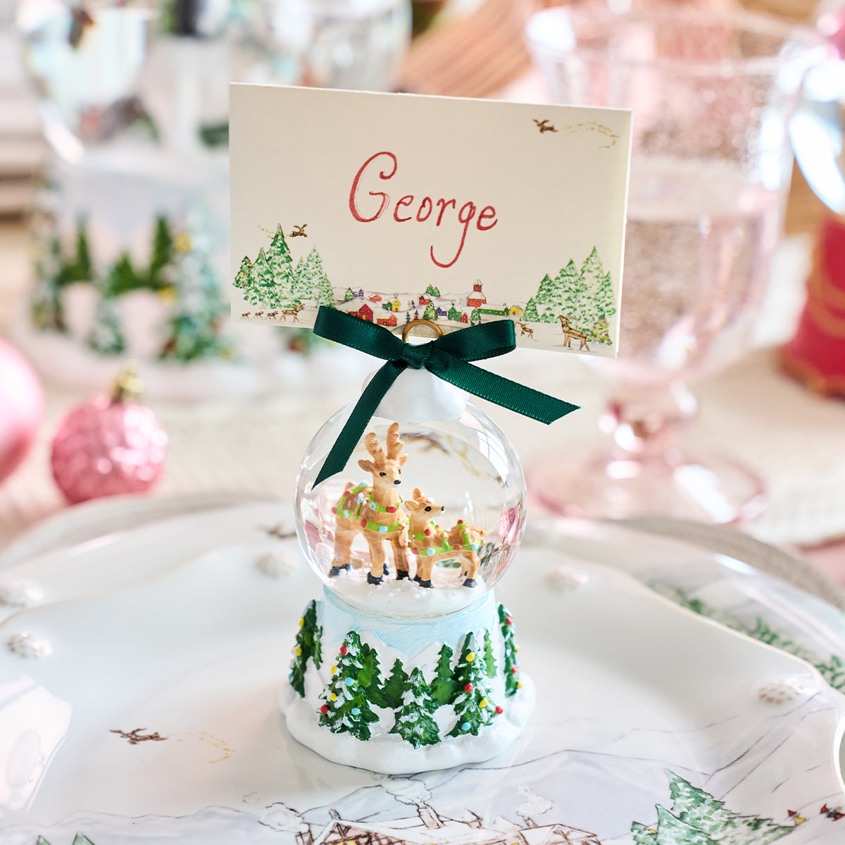 Berry & Thread North Pole Reindeer Snow Globe Place Card Holder - alternate angle