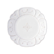 From our Jardins du Monde Collection - Scalloped threaded garlands bedeck the rim of this sweetly sophisticated plate. A medallion at the center symbolizes the refreshing fountains found at the heart of lush European gardens.